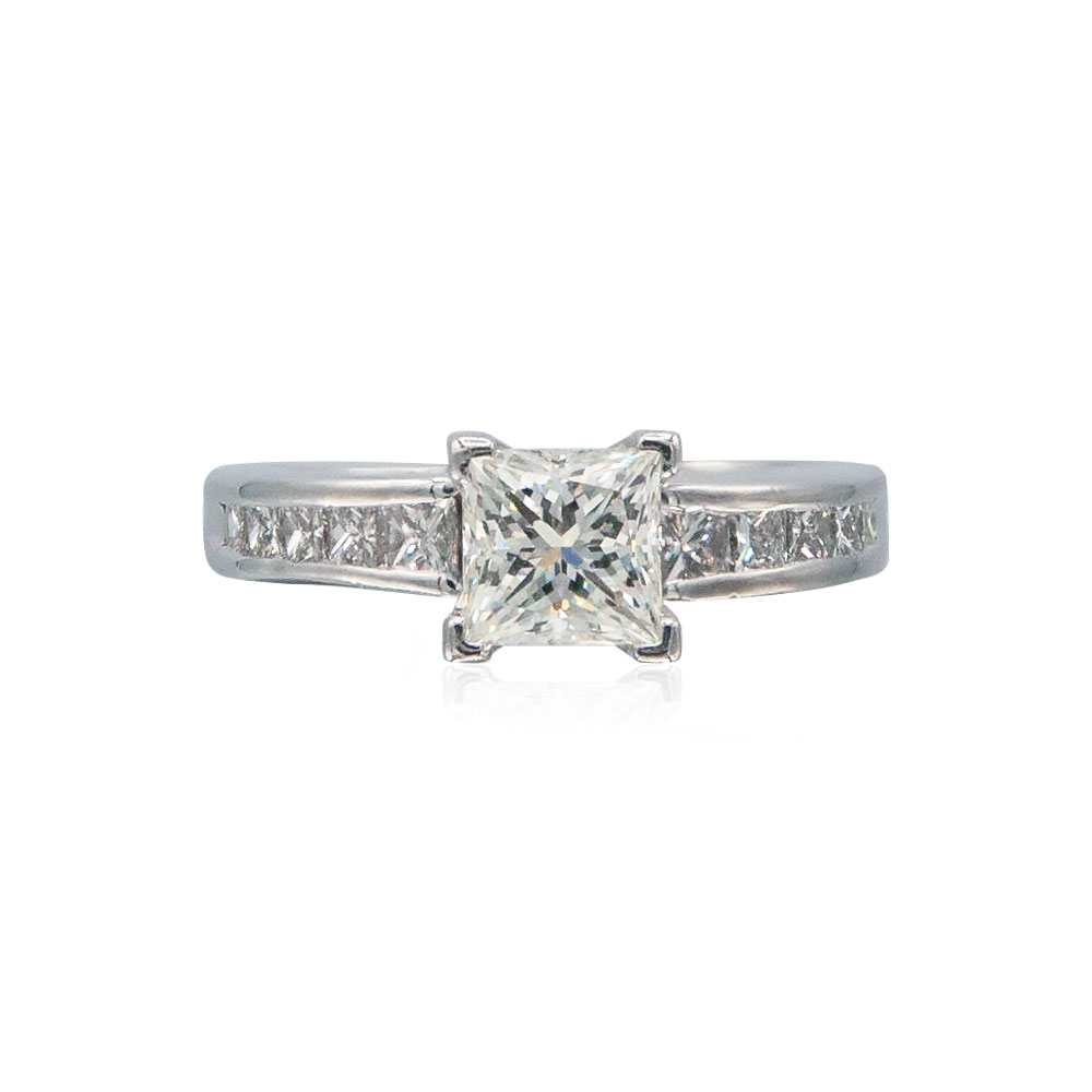 14k White Gold EGL Certified 1.30ctw Princess Cut Diamond Engagement Ring