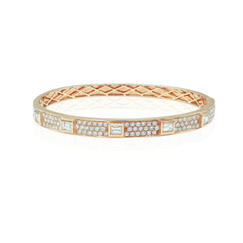 18k Rose Gold 2.26ctw Round and Asscher Cut Diamond Bangle Bracelet