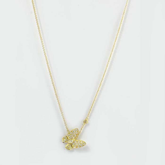 18k Yellow Gold 0.62ctw Diamond Butterfly Necklace