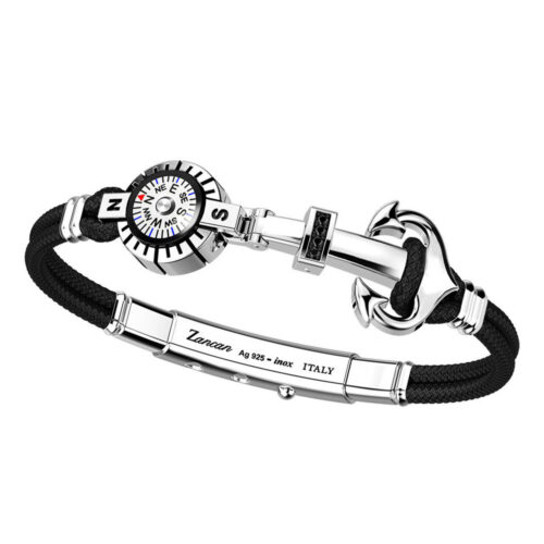 Zancan Sterling Silver Black Spinel Compass Kevlar Bracelet EXB633