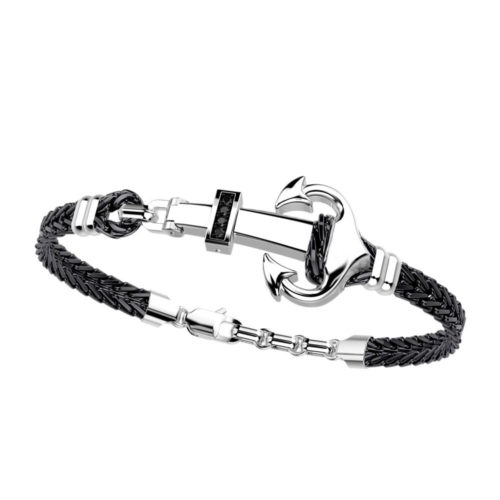 Zancan Sterling Silver Black Rhodium Black Spinel Anchor Bracelet EXB647B