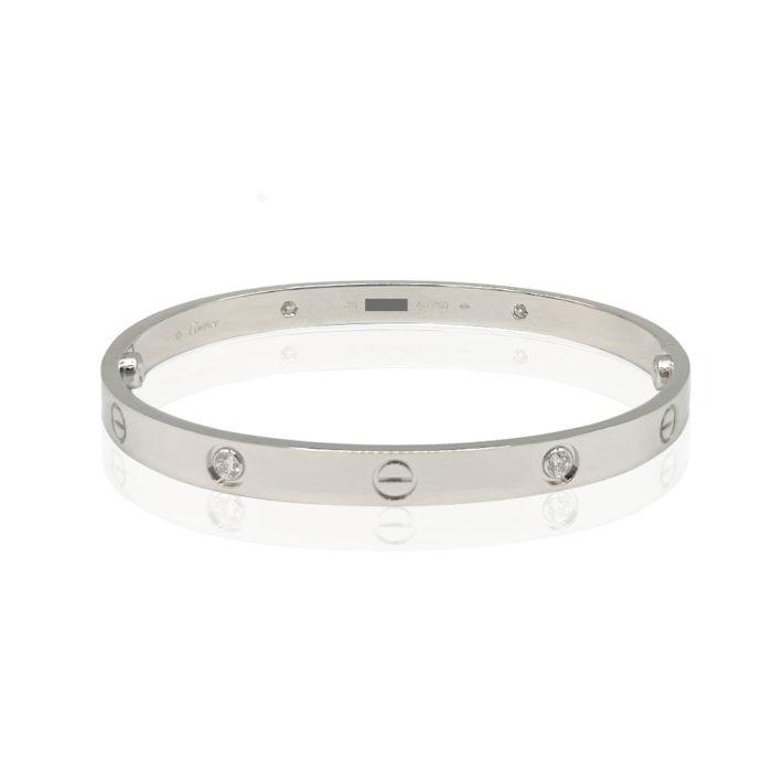 Authentic Cartier 18k White Gold Love Bracelet 4 Diamonds, Size 20 BNP Authentic Cartier 18k White Gold Love Bracelet 4 Diamonds, Size 20 BNP