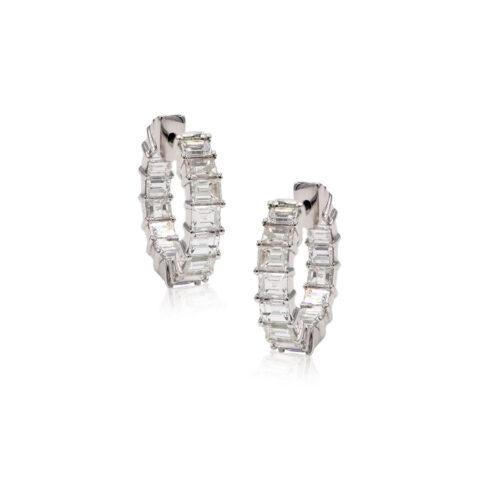 18k White Gold 2.71ctw Emerald Cut Diamond Inside Out Hoops