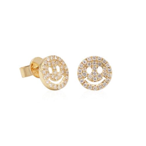 18k Yellow Gold 0.40ctw Diamond Smiley Face Stud Earrings