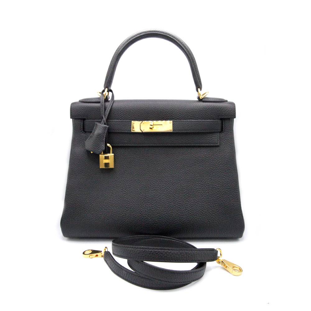 Hermes Kelly 28 Retourne Black Noir Togo GHW Handbag, U Stamp