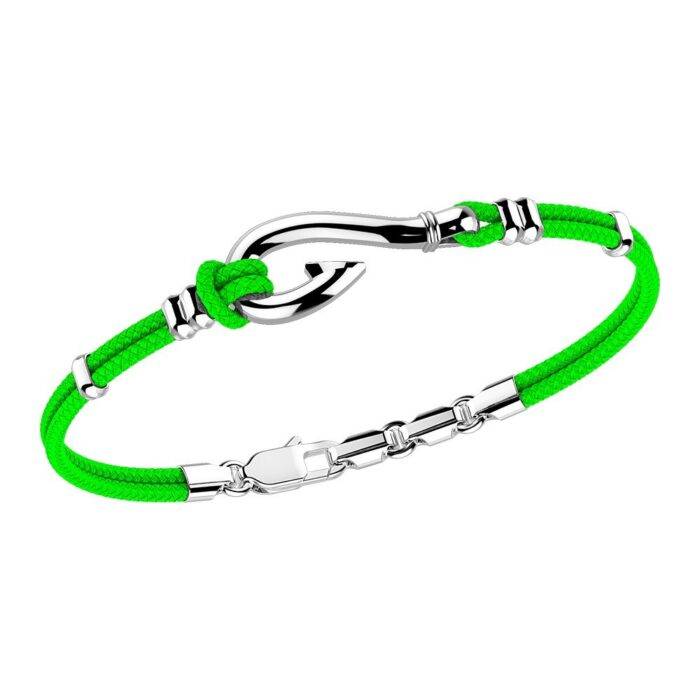 Zancan Sterling Silver Fishing Hook Bracelet on Green Kevlar EXB767-VE