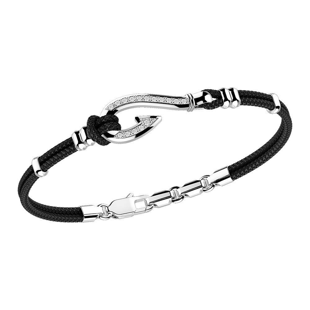 Zancan Sterling Silver and White Spinel Fishing Hook Bracelet on Black Kevlar EXB769-NE