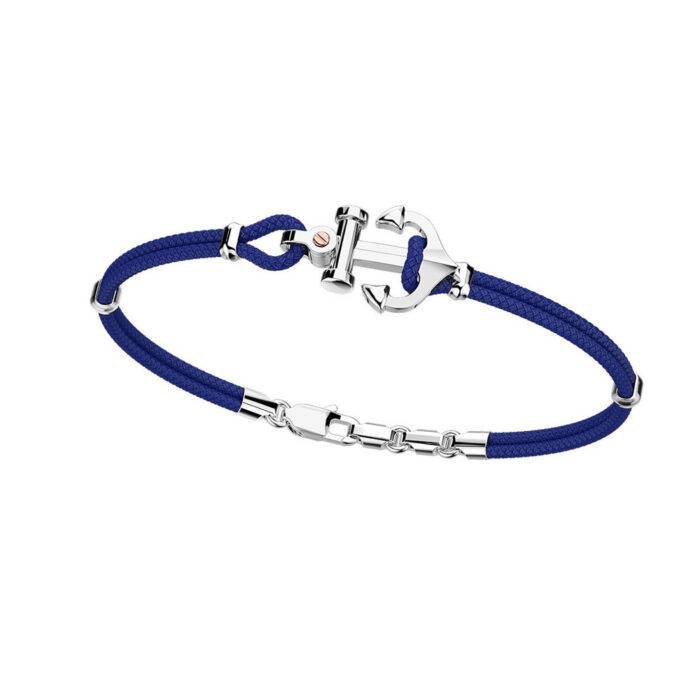 Zancan Sterling Silver Tiny Anchor Bracelet on Blue Kevlar EXB619R-BL