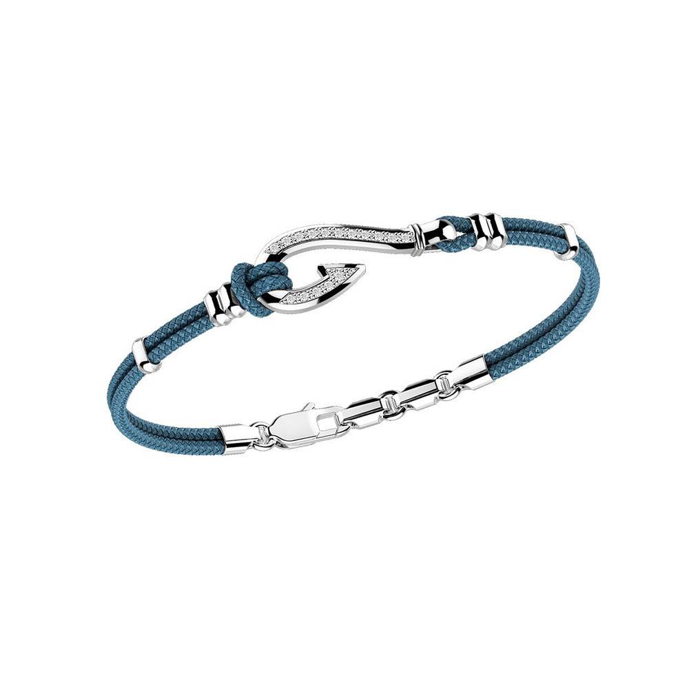 Zancan Sterling Silver and White Spinel Fishing Hook Bracelet on Avio Blue Kevlar EXB769-AV