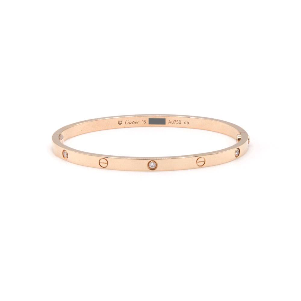 Cartier 18k Rose Gold Small Model Love Bracelet 6 Diamond, Size 16, Box & Papers