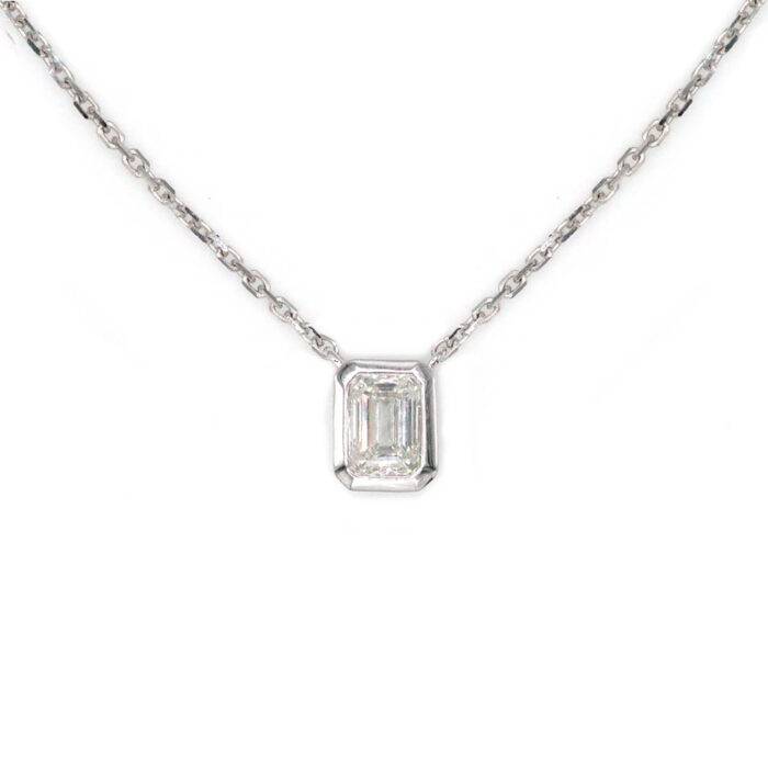 18k White Gold 0.52ct Emerald Cut Diamond Bezel Set Pendant Necklace 18k White Gold 0.52ct Emerald Cut Diamond Bezel Set Pendant Necklace