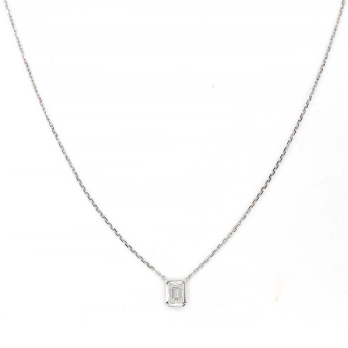 18k White Gold 0.52ct Emerald Cut Diamond Bezel Set Pendant Necklace 18k White Gold 0.52ct Emerald Cut Diamond Bezel Set Pendant Necklace