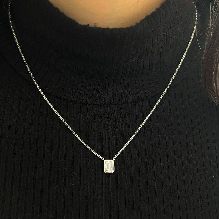 18k White Gold 0.52ct Emerald Cut Diamond Bezel Set Pendant Necklace 18k White Gold 0.52ct Emerald Cut Diamond Bezel Set Pendant Necklace