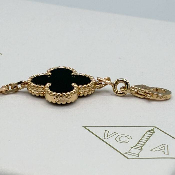 Van Cleef & Arpels 18k Yellow Gold 5 Motif Onyx Alhambra Bracelet