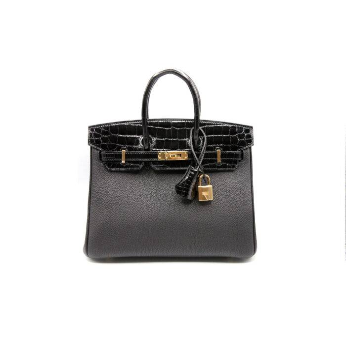Hermes Birkin 25 Touch Noir Togo Noir Niloticus Crocodile Handbag, GHW in Box
