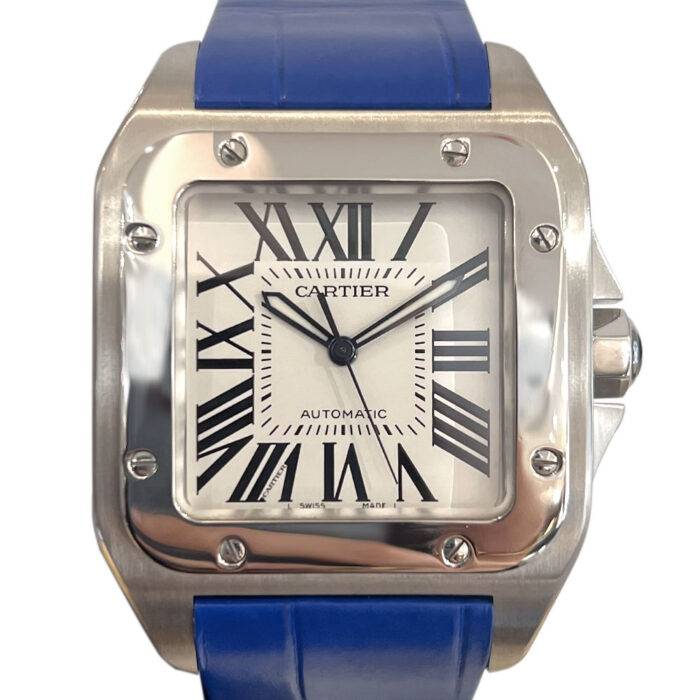 Cartier Santos 100 XL 2656 Stainless Steel 38mm Watch on Blue Strap