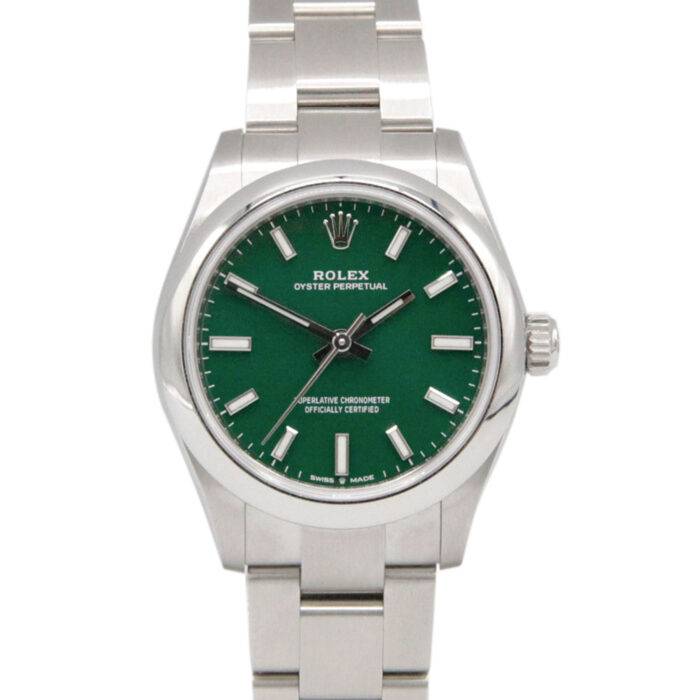 Rolex 277200 Oyster Perpetual Green Stick Dial 31mm Stainless Steel Watch