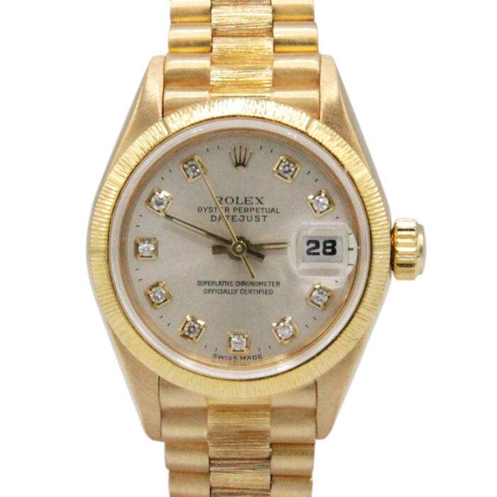 Rolex 69278 Datejust Silver Diamond Dial 28mm Bark Finish Presidential Watch