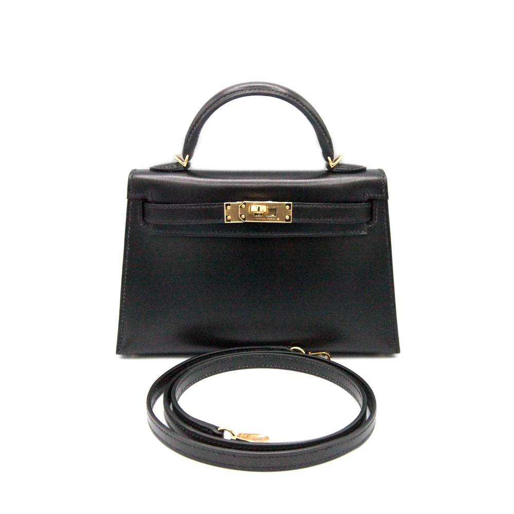 Hermes Kelly Mini II Noir Box Calfskin Handbag GHW in Box