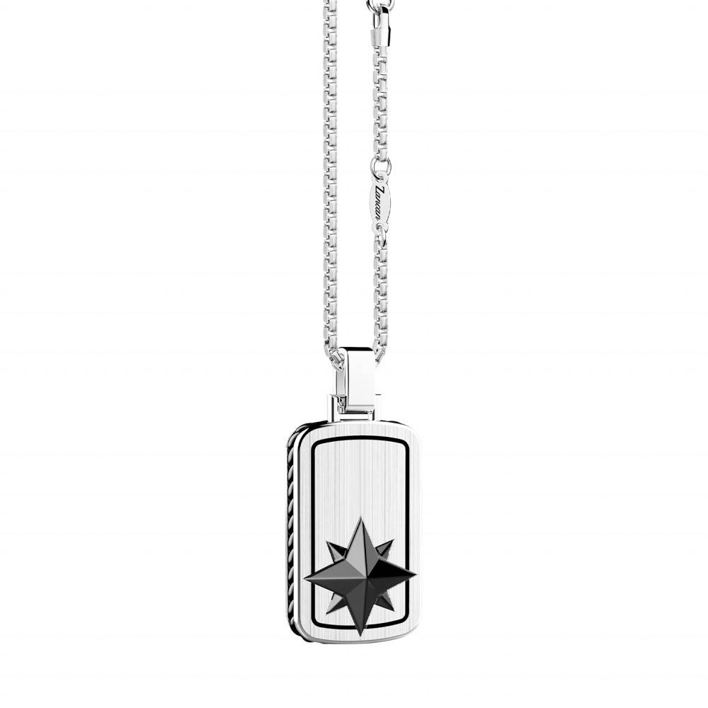 Zancan Nautical Star Dog Tag Sterling Silver Necklace