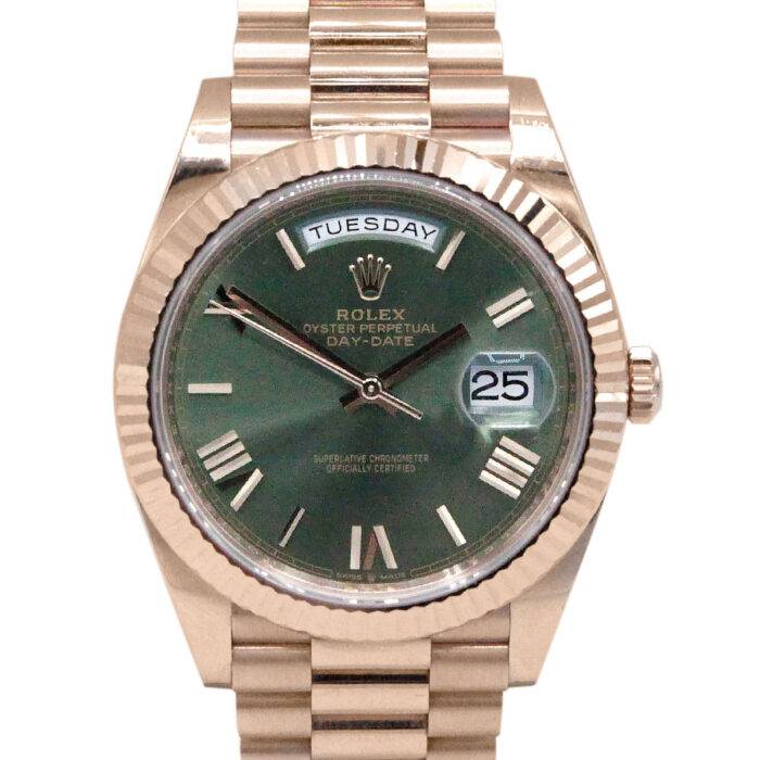 Rolex 228235 Day-Date 18k Rose Gold Olive Roman Dial 60th Anniversary Watch
