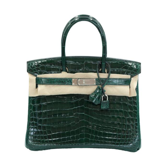 Hermes Birkin 30 Vert Fonce Shiny Niloticus Crocodile Palladium Hardware