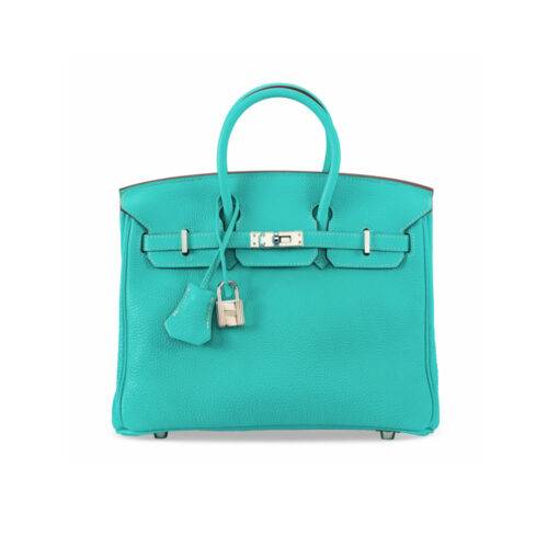 Hermes Birkin 25 Lagoon Togo Handbag Palladium Plated Hardware 2008