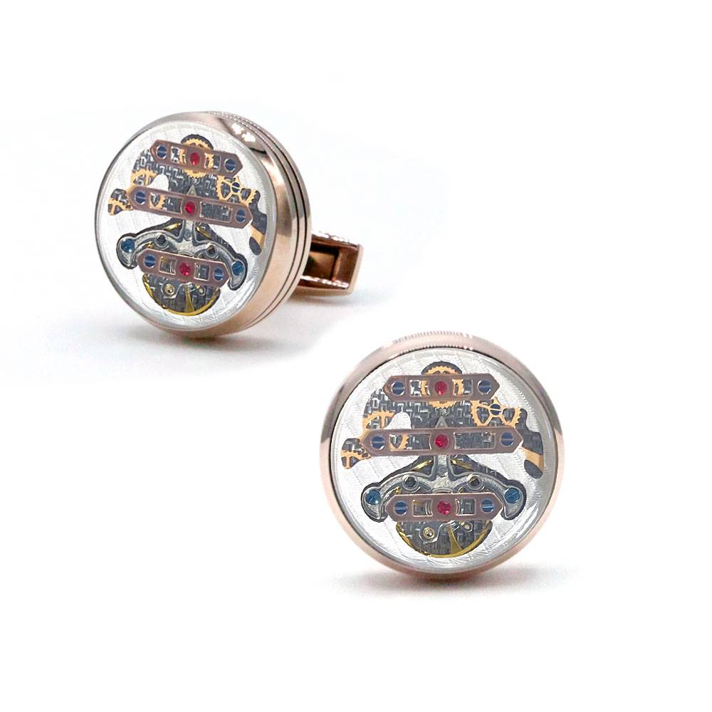 TF est. 1968 Rose Gold Plated Steel Bridges White Cufflinks Model: C3B-PR00