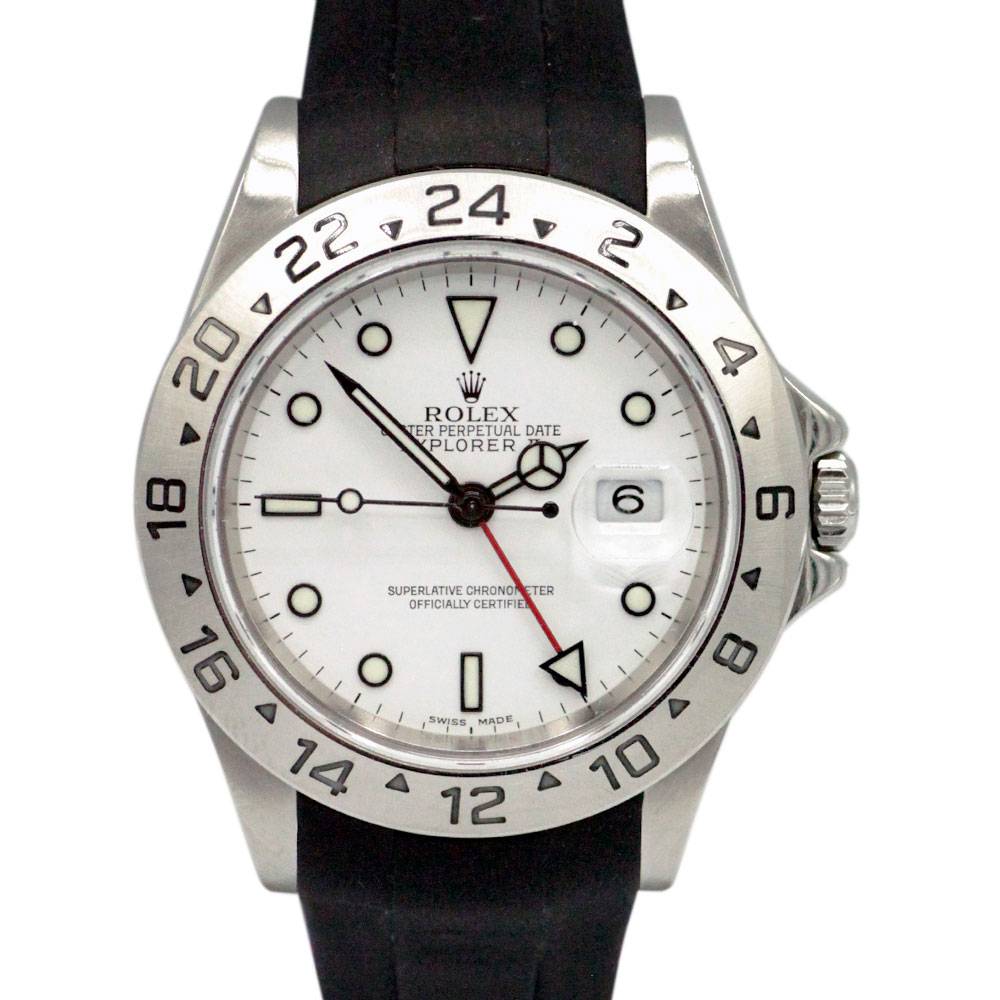Rolex 16570 Explorer II White Dial 40mm on Black Rubber Strap Watch