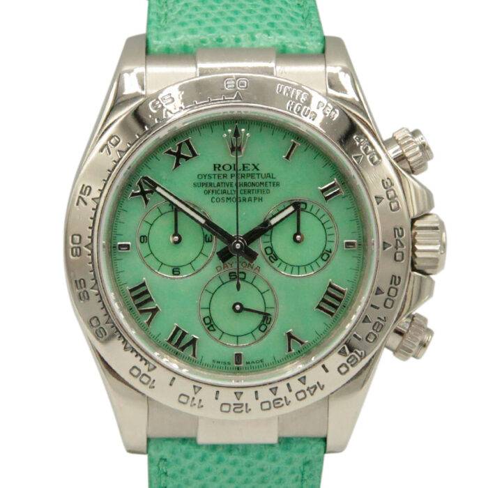 Rolex 116519 Daytona “Beach” Chrysoprase Dial Green Strap 18k White Gold Watch
