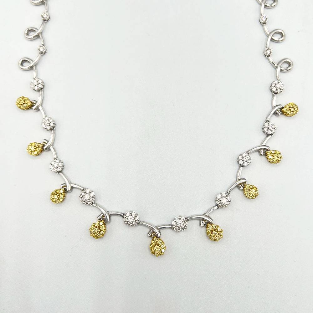 Gregg Ruth 18k White Gold Diamond and Yellow Diamond Dangle Station Necklace