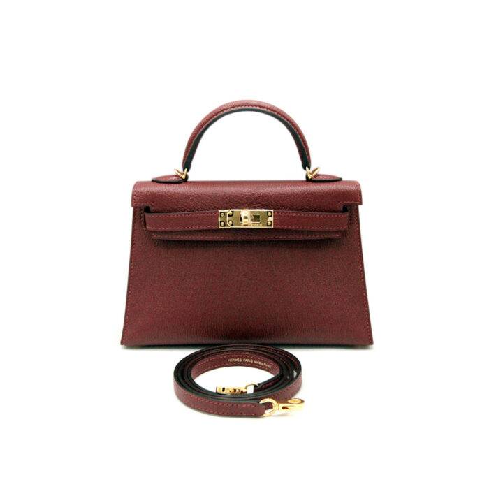 Hermes Kelly Mini 20 Rouge Chevre Mysore Handbag GHW, U-stamp in Box
