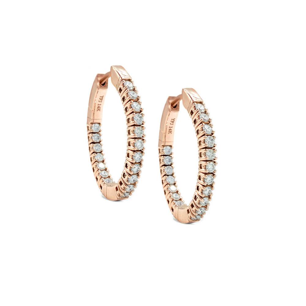 18k Rose Gold 1.19ctw Diamond Flexible Inside-Out Hoop Earrings