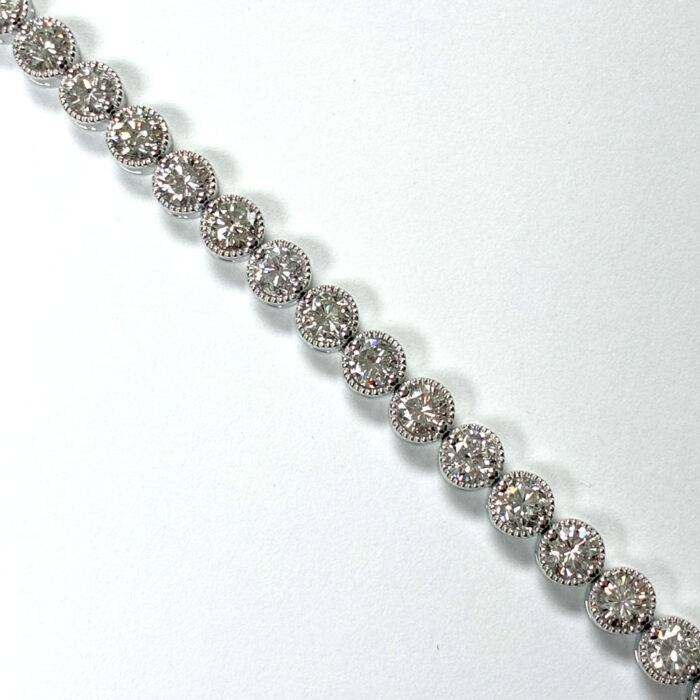 18k White Gold 7ctw Round Brilliant Diamond Bezel Set 7″ Tennis Bracelet