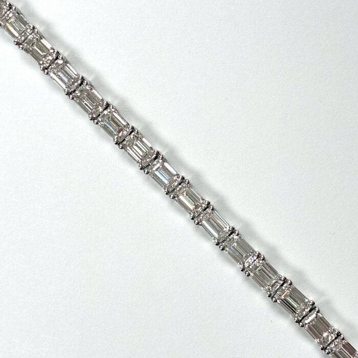 18k White Gold 11.15ctw Natural Emerald Cut Diamond 7″ Tennis Bracelet