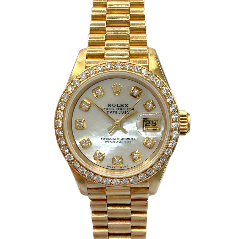 Rolex 69178 Datejust 18k Yellow Gold Presidential Aftermarket Mother of Pearl Diamond Dial 26mm Ladies Watch