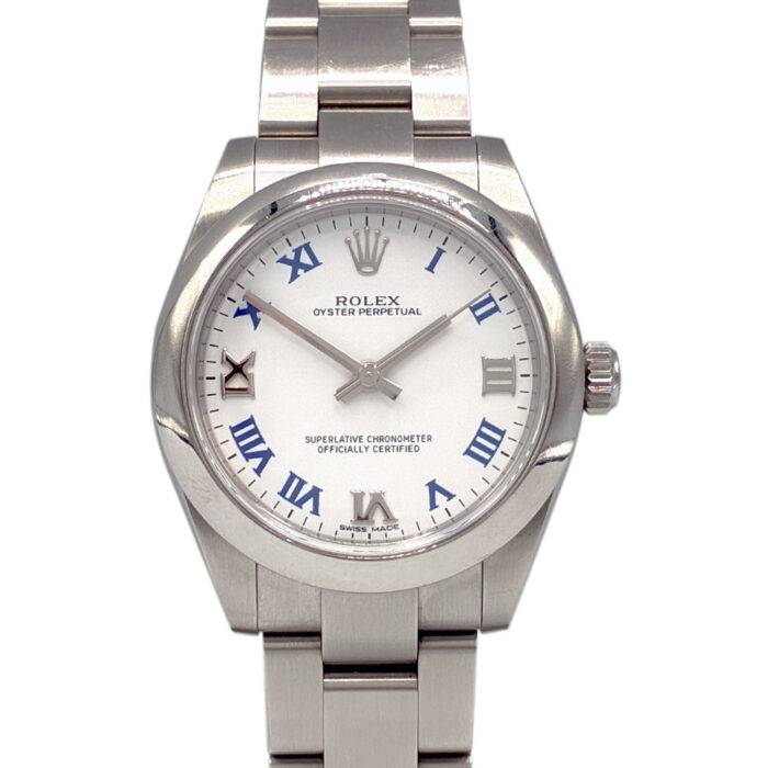 Rolex 177200 Oyster Perpetual White Dial Blue Roman Numerals 31mm Ladies Watch