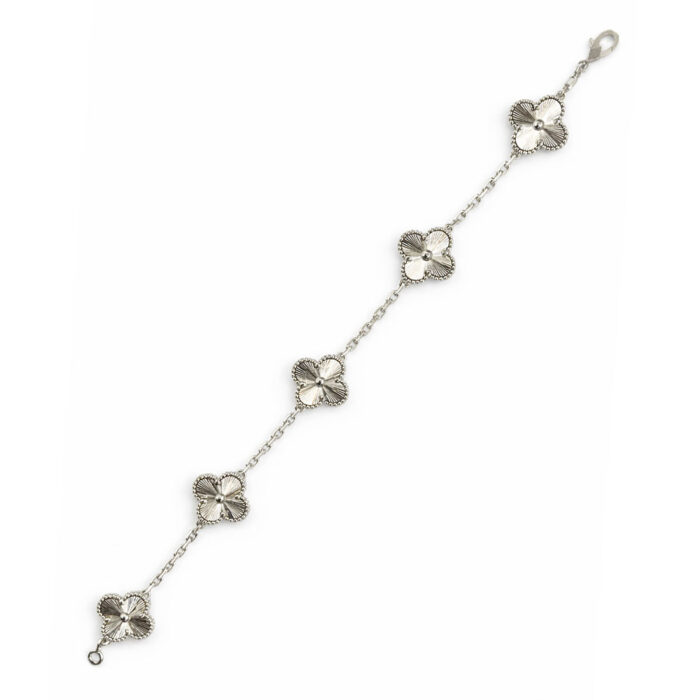 Van Cleef & Arpels 18k White Gold 5 Motif Vintage Alhambra Guilloche Bracelet Van Cleef & Arpels 18k White Gold 5 Motif Vintage Alhambra Guilloche Bracelet