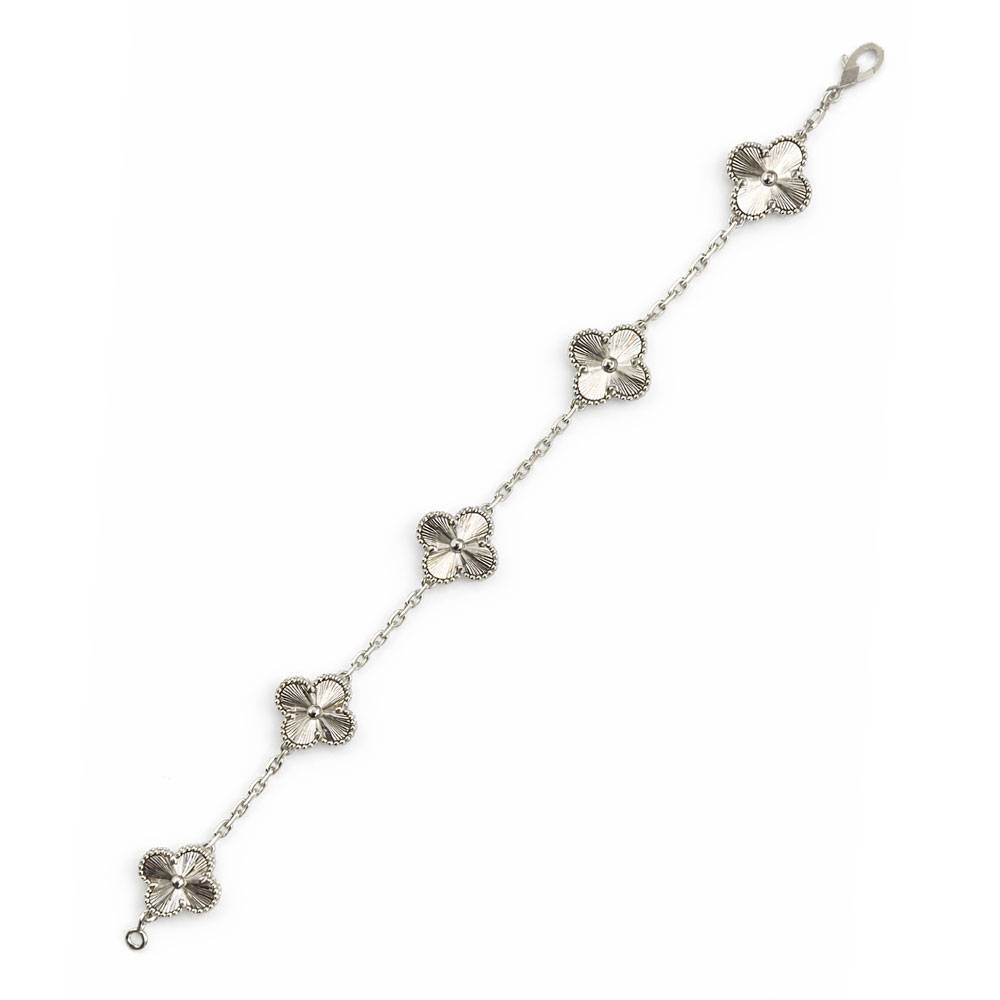 Van Cleef & Arpels 18k White Gold 5 Motif Vintage Alhambra Guilloche Bracelet