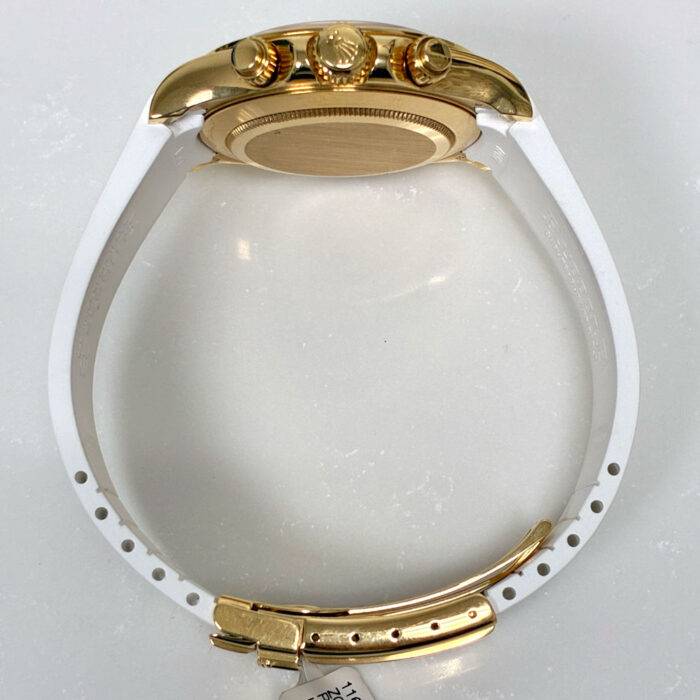 Rolex 116518 Daytona 18k Yellow Gold White Diamond Dial White Rubber Strap Watch