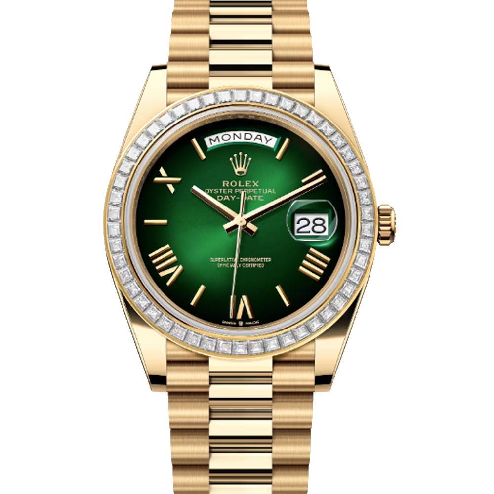 Rolex 228398TBR Day-Date 40 “Green Money” Factory Diamond Bezel Watch BNP 2024