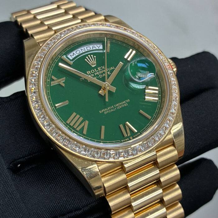 Rolex 228398TBR Day-Date 40 “Green Money” Factory Diamond Bezel Watch BNP 2024