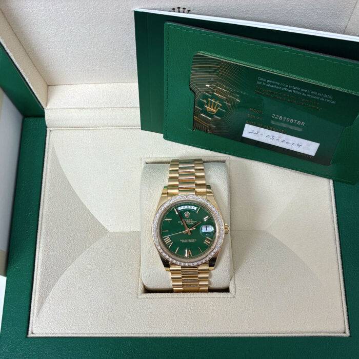 Rolex 228398TBR Day-Date 40 “Green Money” Factory Diamond Bezel Watch BNP 2024