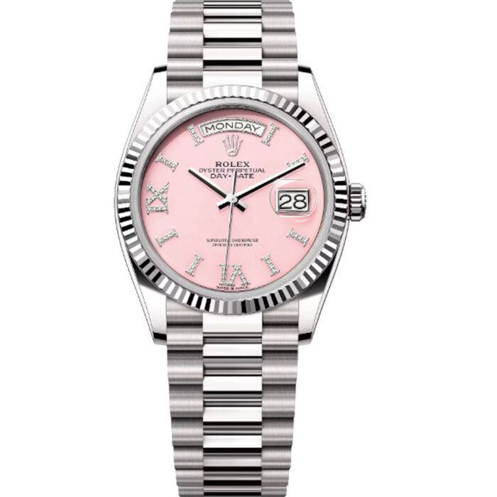Rolex 128239 Day-Date 18k White Gold Pink Opal Diamond Roman 36mm Watch BNP 2020 Rolex 128239 Day-Date 18k White Gold Pink Opal Diamond Roman 36mm Watch BNP 2020