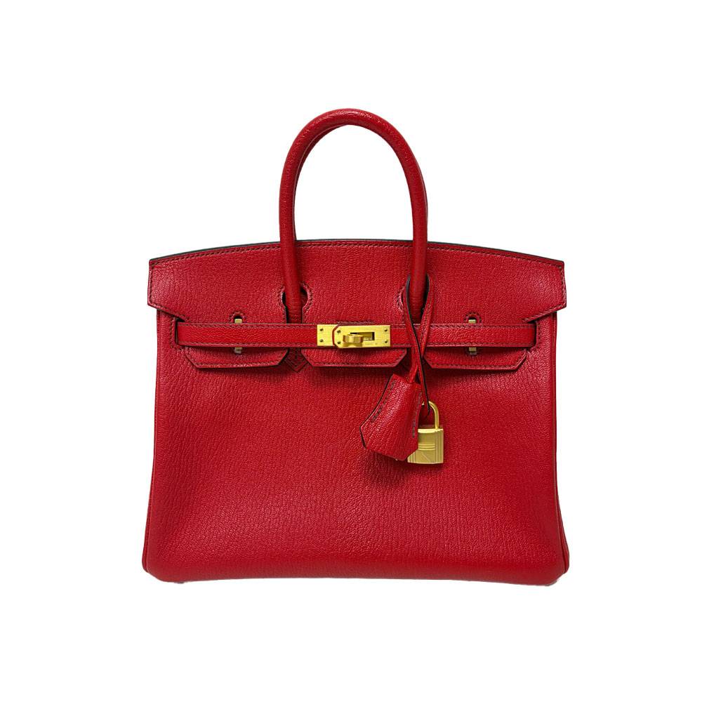 Hermes Birkin 25 Rouge Casaque/Rouge Chevre Mysore Horseshoe Handbag BGHW