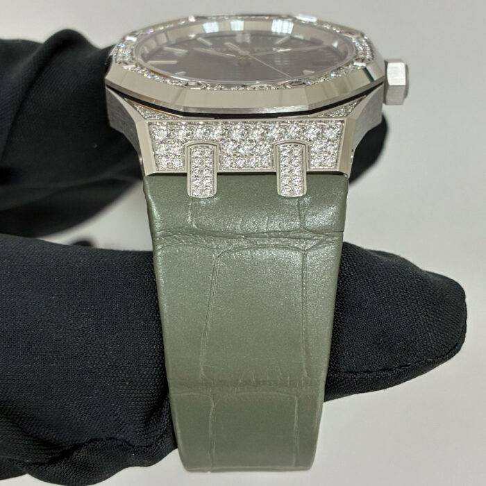 Audemars Piguet 15551BC.ZZ.D405CR.01 Royal Oak Green Dial Diamond Bezel 37mm Watch