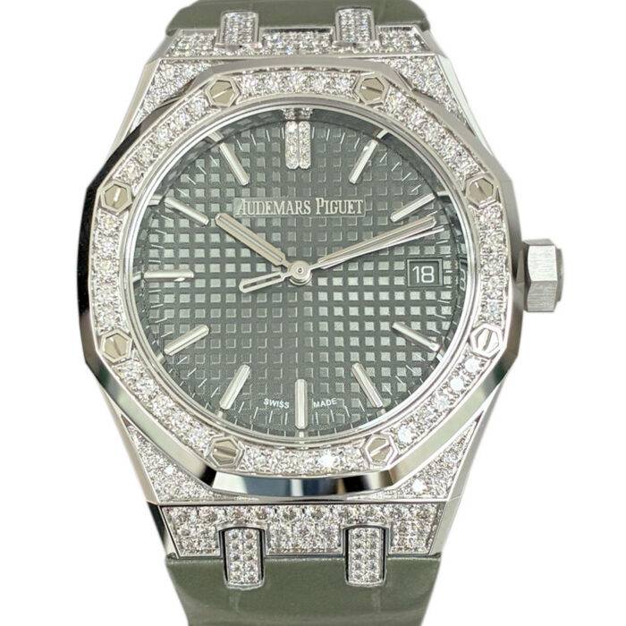 Audemars Piguet 15551BC.ZZ.D405CR.01 Royal Oak Green Dial Diamond Bezel 37mm Watch