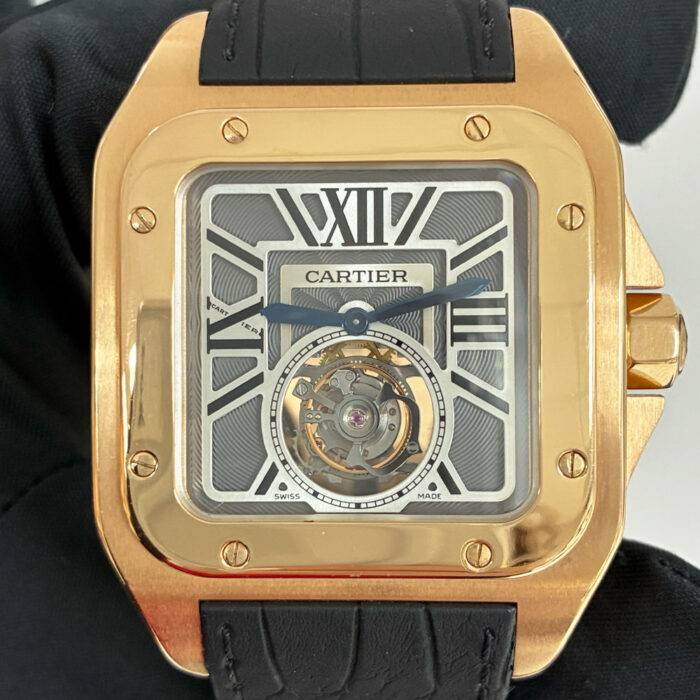 Cartier W2020019 Santos 100 Flying Tourbillon 18k Pink Gold LE Watch