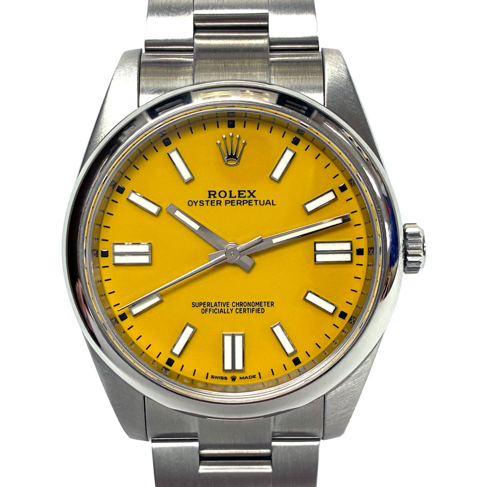 Rolex 124300 Oyster Perpetual Yellow Dial 41mm Stainless Steel Watch