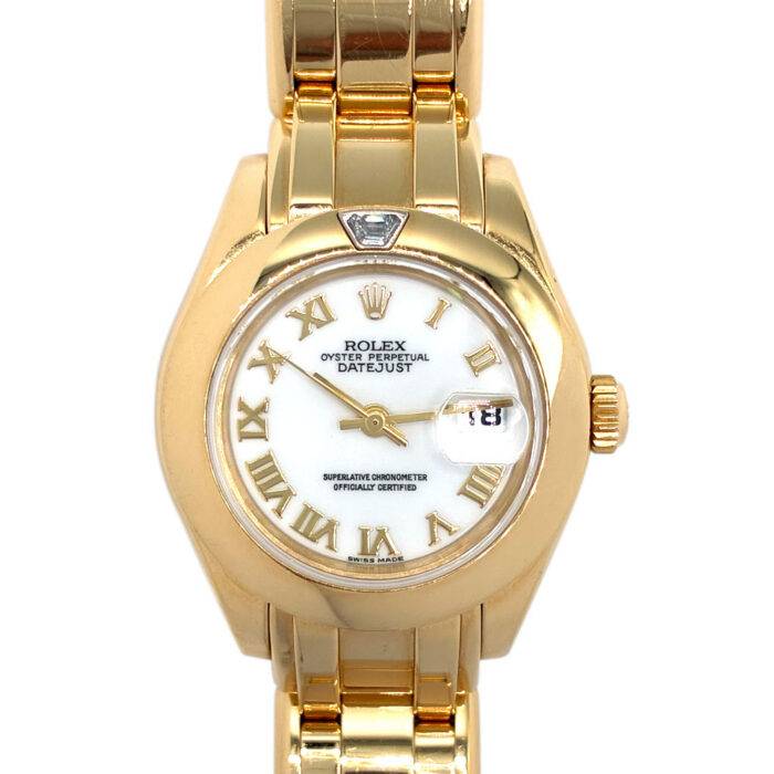 Rolex 80328 Pearlmaster White Roman Dial 18k Yellow Gold 29mm Ladies Watch